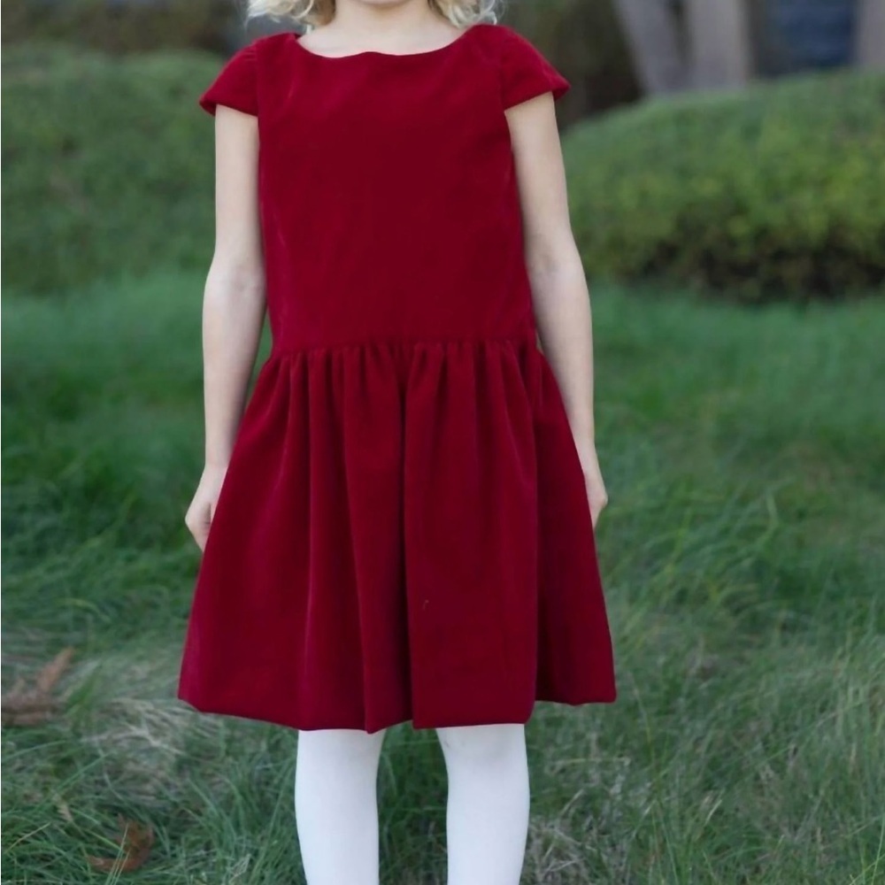 Busy Bees Boutique Girls Alexa Drop Waist Dress Red Velveteen Holiday Size 6